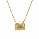 Devil's Eye Square Pendant 18k Gold Stainless Steel Zirconium Necklace