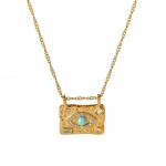 Devil's Eye Square Pendant 18k Gold Stainless Steel Zirconium Necklace
