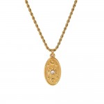 French retro twist chain star and moon pendant 18K gold stainless steel niche high-end necklace