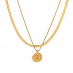 French retro style necklace 18K gold stainless steel blade chain twist chain double necklace Devil's Eye Pendant
