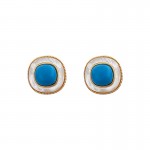 Square natural shell turquoise earrings simple retro high-end sense niche light luxury temperament middle-aged earrings